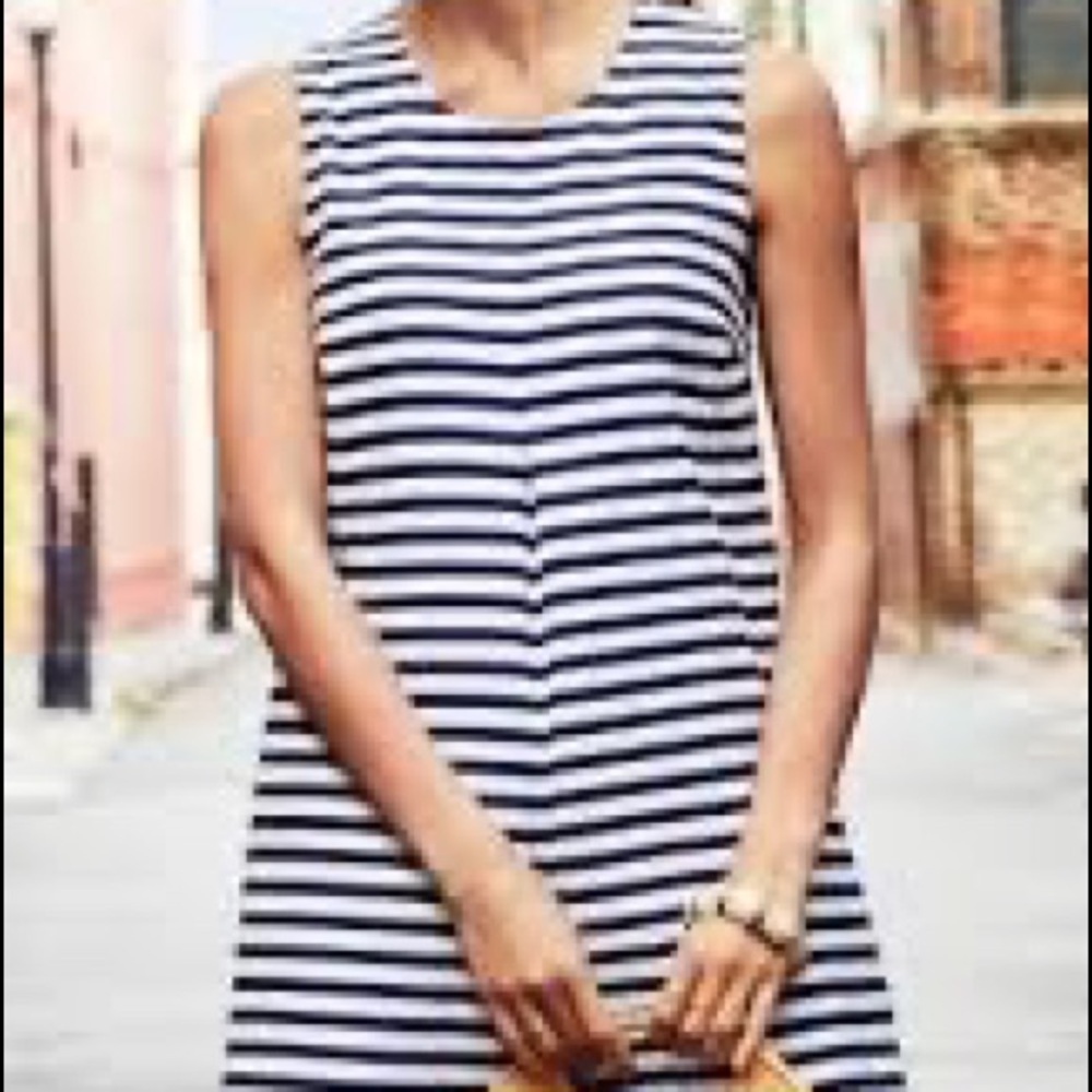 J. McLaughlin Tracy Blue & White Stripe Shift Dress (M) - Picture 3 of 12